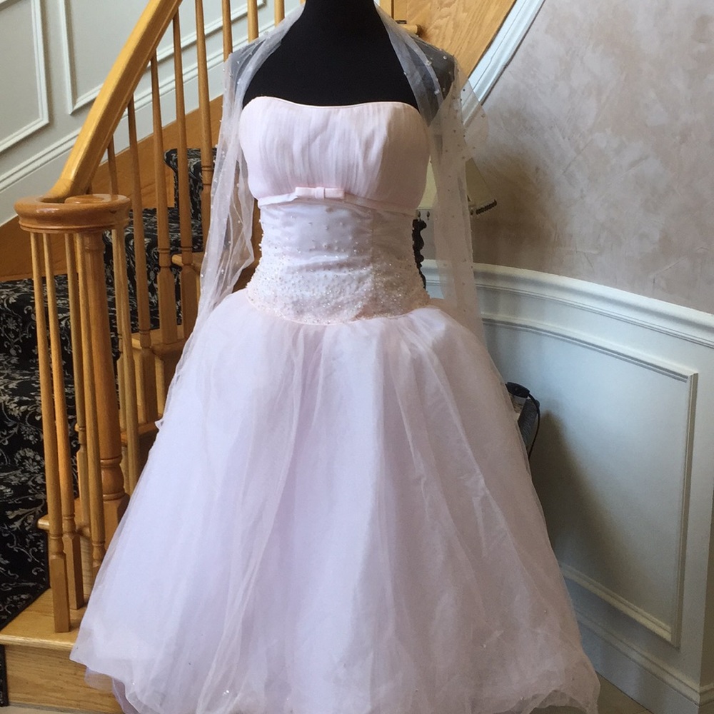 Light pink tulle dress with shawl